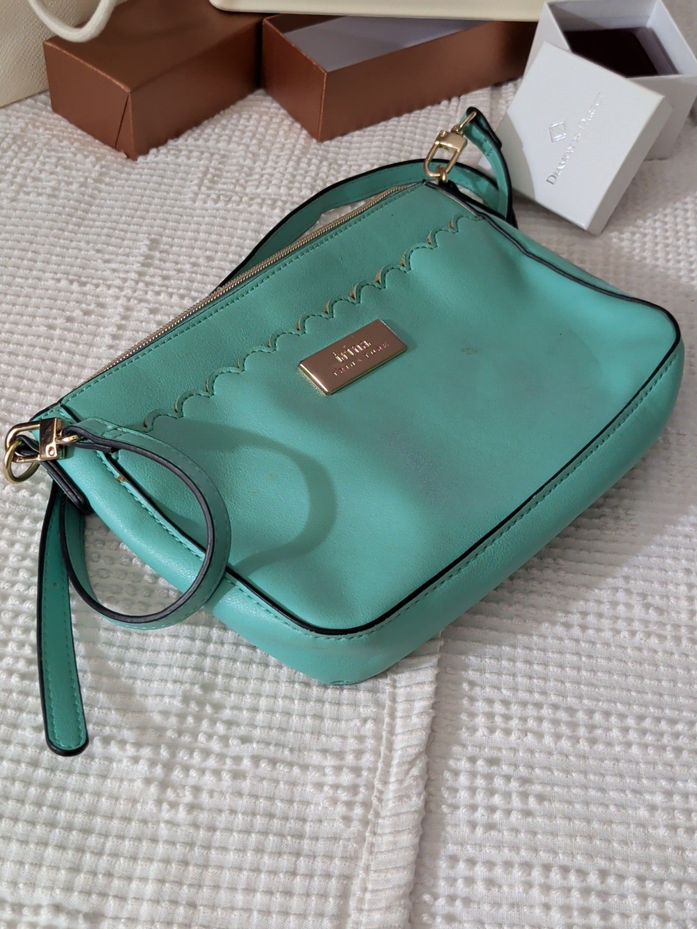 Trina Turk Teal scalloped leather crossbody
